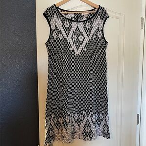 LOFT Black and White Hexagon / Honeycomb Patterned Dress
